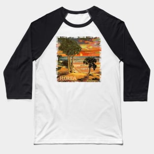 Florida Sunset Palm Tree Tropical Beach Retro Vintage Style Souvenir Baseball T-Shirt